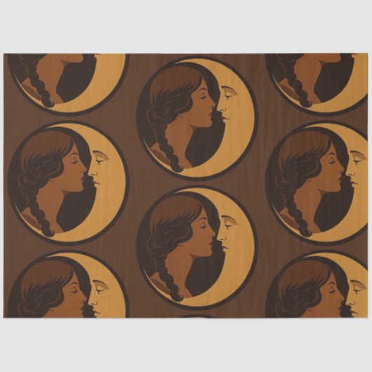 Gothic Art Deco Mädchen und Mondsichel Decoupage Seidenpapier (Vorderseite)