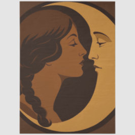 Gothic Art Deco Mädchen und Mondsichel Decoupage Seidenpapier