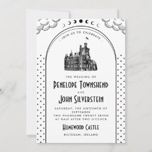 Gothic Art Deco Schwarz Weiß Schloss Hochzeit Einladung