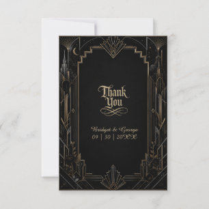 Gothic Art Deco Skyline Rose Hochzeit  Dankeskarte