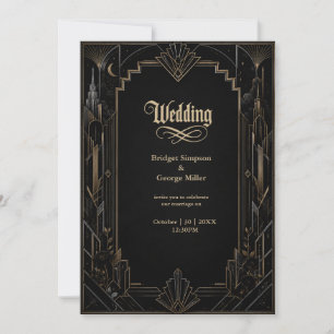 Gothic Art Deco Skyline Rose Hochzeit  Einladung