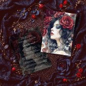 Gothic Attractive Girl Romantic Red Roses Bridal Einladung