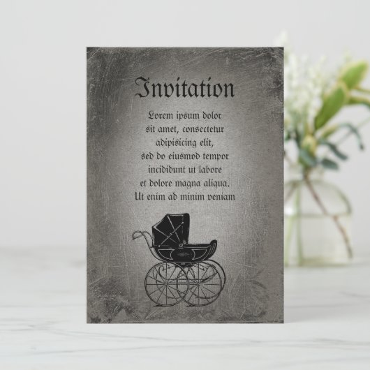 Gothic Baby Carriage Einladung (Stehend Vorderseite)
