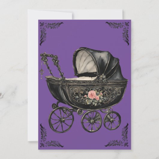 Gothic Baby Carriage Girl Baby Dusche Einladung (Rückseite)