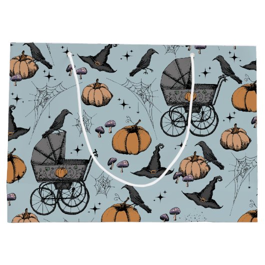 Gothic Baby Carriage Halloween Blue Große Geschenktüte (Rückseite)