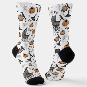 Gothic Baby Carriage, Raven & Pumpkin Halloween Socken