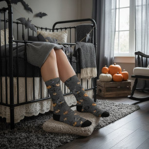 Gothic Baby Carriage, Raven & Pumpkin Halloween Socken