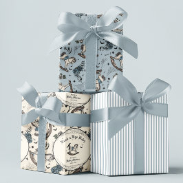 Gothic Baby Shower Blue Viktorianisch Rocking Hors Geschenkpapier Set