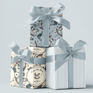 Gothic Baby Shower Blue Viktorianisch Rocking Hors Geschenkpapier Set