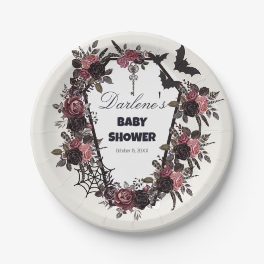 Gothic-Baby-Shower-Dankeschön-Anhänger – Dunkle Bl Pappteller (Vorderseite)
