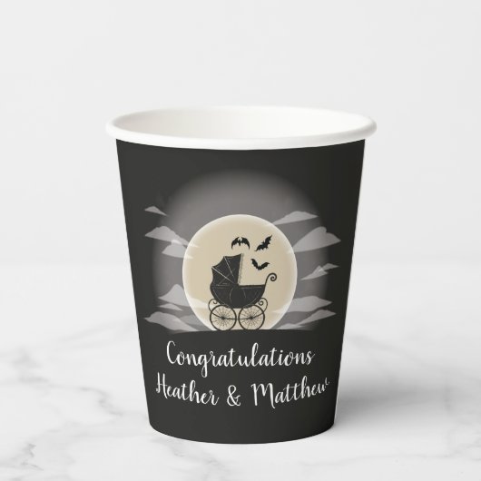 Gothic Baby Shower Halloween Carriage Pappbecher (Rückseite)