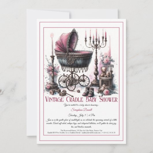 Gothic Baby Shower Invitation – Vintage Cradle Einladung (Vorderseite)