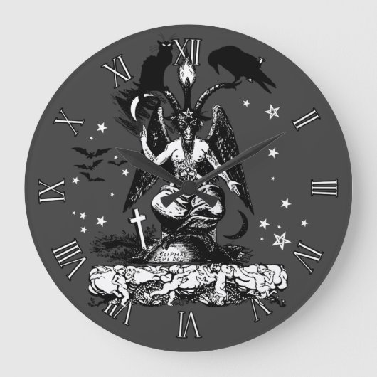Gothic Bahomet mit Katze und Raven Große Wanduhr (Vorderseite)