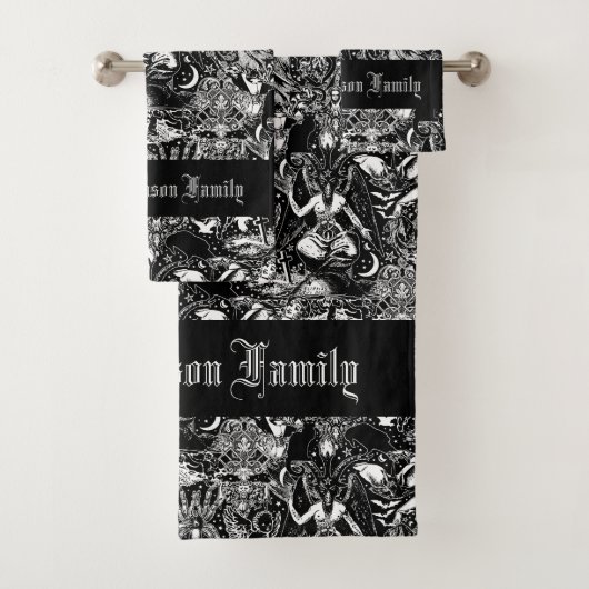 Gothic Baphomet Bats Skulls Goth Badhandtuch Set (Insitu)