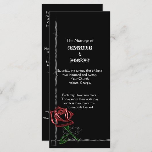 Gothic Barbed Wire and Rose Wedding Program Programm (Vorne/Hinten)