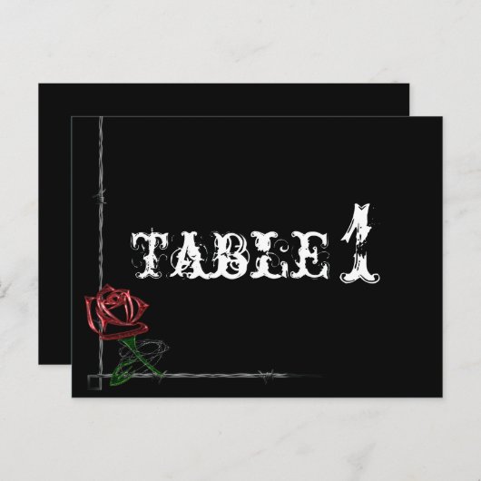 Gothic Barbed Wire and Rose Wedding Tischnummer (Vorne/Hinten)