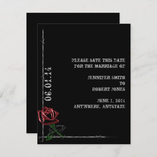 Gothic Barbed Wire und Rose Save the Date Karte (Vorne/Hinten)