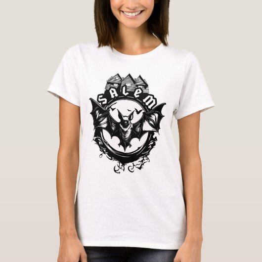 Gothic Bat and Salem Hexenhaus T-Shirt (Vorderseite)