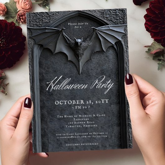 Gothic Bat Grabstein Halloween-Party Einladung