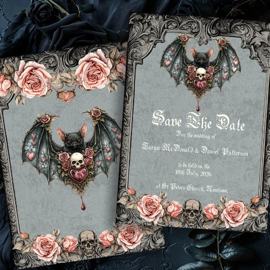Gothic Bat Save the Date Card Einladung
