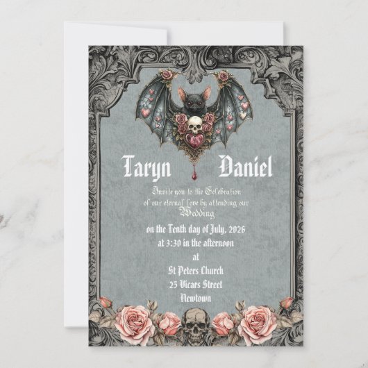 Gothic Bat Wedding Einladung (Vorderseite)