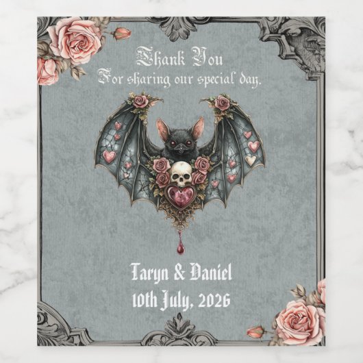 Gothic Bat Wedding Weinetikett (Einzelnes Label)