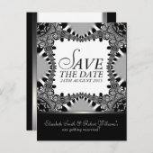 Gothic Batik Save the Date Black + Silver Postcard Ankündigungspostkarte (Vorne/Hinten)