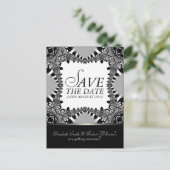 Gothic Batik Save the Date Black + Silver Postcard Ankündigungspostkarte (Stehend Vorderseite)