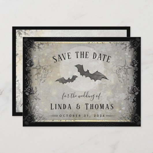 Gothic Bats Gray Save the Date PostCard Postkarte (Vorne/Hinten)