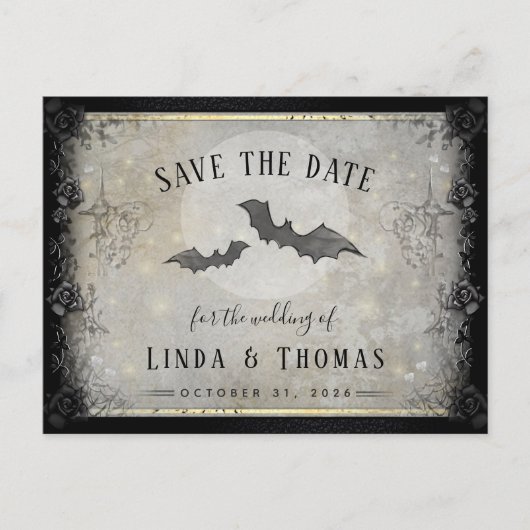 Gothic Bats Gray Save the Date PostCard Postkarte (Vorderseite)