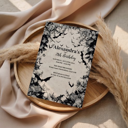 Gothic Bats & Roses Birthday Einladung