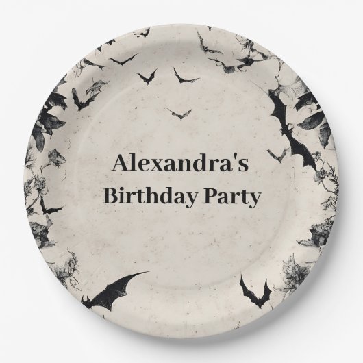 Gothic Bats & Roses Birthday Pappteller (Vorderseite)