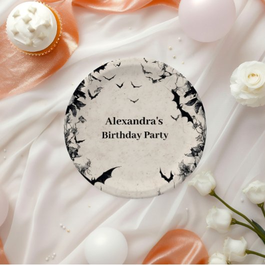 Gothic Bats & Roses Birthday Pappteller
