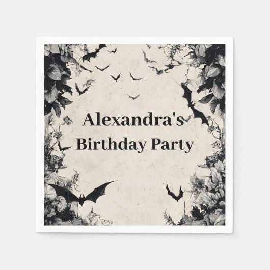 Gothic Bats & Roses Birthday Serviette (Vorderseite)