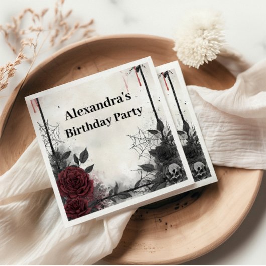 Gothic Bats & Roses Birthday Serviette