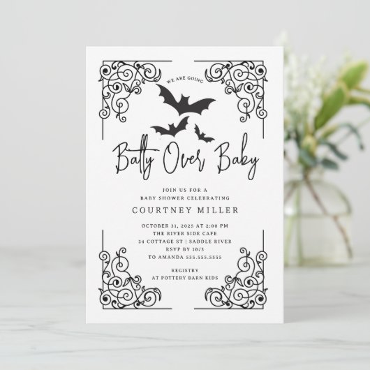 Gothic Batty Baby Shower Einladung (Stehend Vorderseite)
