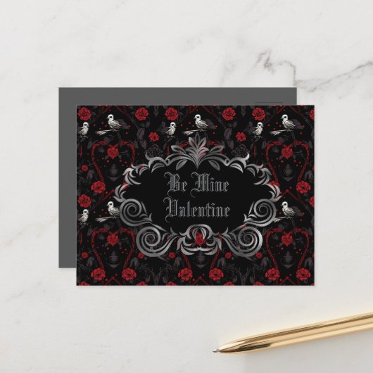 Gothic Be Mine Valentinstag Postkarte (Vorderseite/Rückseite Beispiel)