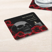 Gothic Beängstigend Skull und Rote Rosen Halloween Rechteckiger Pappuntersetzer (angewinkelt)