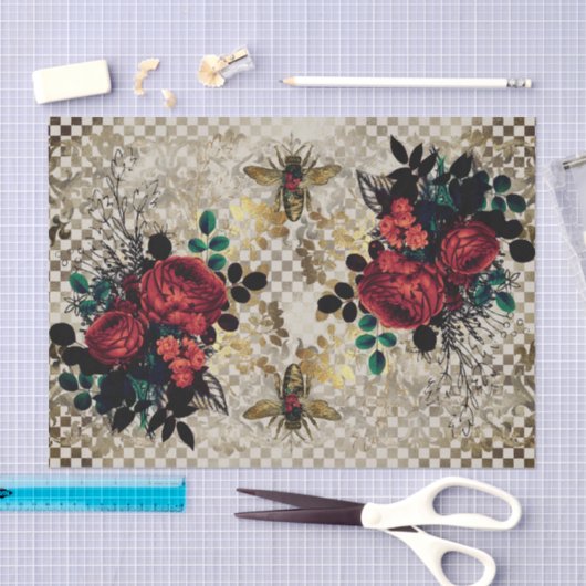 Gothic Bee & Rose Tissue Paper Seidenpapier (Handwerk)