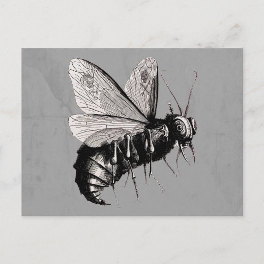 Gothic Bee Skull Wings Postkarte (Vorderseite)