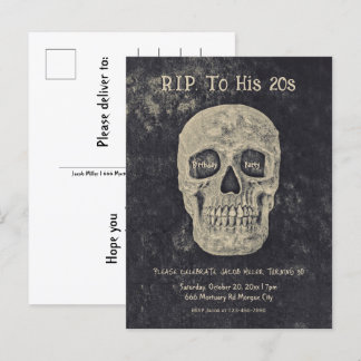 Gothic Beige Gray Skull Geburtstags RIP zu seinen Einladungspostkarte
