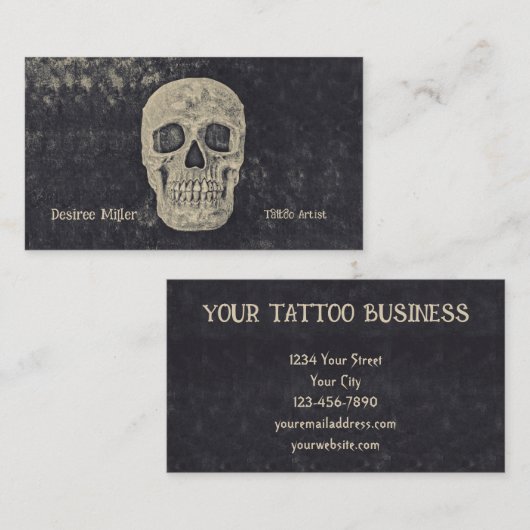 Gothic Beige Gray Skull Tattoo Shop Visitenkarte (Vorne/Hinten)