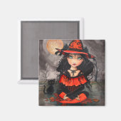 Gothic Big Eye Halloween Hexenkatze Kunstmagnet Magnet (Vorderseite/Rückseite)