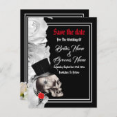 Gothic Biker oder Rock Black Hochzeit speichern Si Ankündigungspostkarte (Vorne/Hinten)