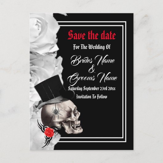 Gothic Biker oder Rock Black Hochzeit speichern Si Ankündigungspostkarte (Vorderseite)