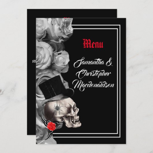Gothic-, Biker- oder Rock-Black-Hochzeitsmenü Menükarte (Vorne/Hinten)