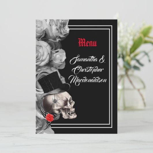 Gothic-, Biker- oder Rock-Black-Hochzeitsmenü Menükarte (Stehend Vorderseite)