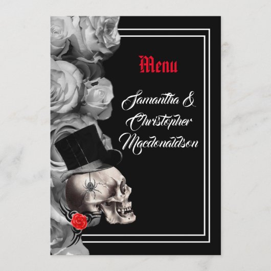 Gothic-, Biker- oder Rock-Black-Hochzeitsmenü Menükarte (Vorderseite)