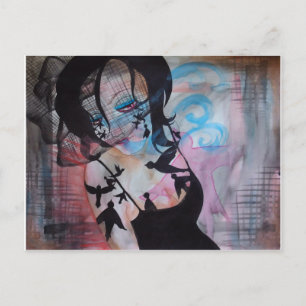 Gothic Birds Birdcage Veil Surreal Art Postcard Postkarte