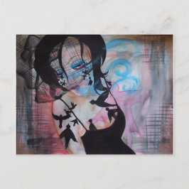 Gothic Birds Birdcage Veil Surreal Art Postcard Postkarte